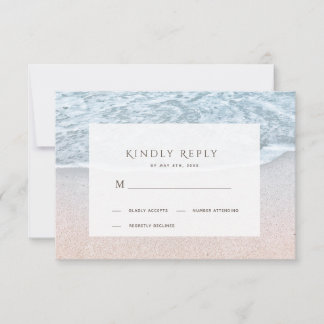 ブルー海&サンディビーチ結婚式RSVP 出欠カード
