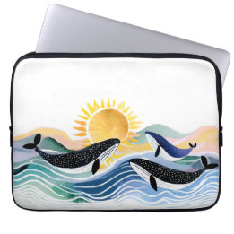 ブルー海&ハッピークジラ ラップトップスリーブ
