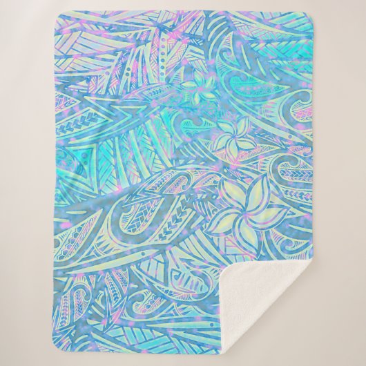 ブルー海-ハワイアン – サモアン – ポリネシア族の部族 シェルパブランケット (正面)