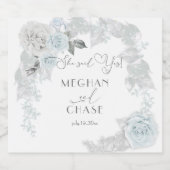 ブルー淡い色のとホワイトローズ庭園の結婚式 スパークリングワインラベル (シングルラベル)