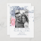 ブルー淡い色のと埃っぽいピンクのフローラ日付を保存 案内ポストカード (正面/裏面)