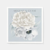 ブルー淡い色のアイボリークリームフローラ表示 スタンダードカクテルナプキン (正面)