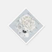 ブルー淡い色のアイボリークリームフローラ表示 スタンダードカクテルナプキン (角)