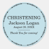 ブルー淡い色のサンキュー《キリスト教》洗礼式や命名式シール男の子カスタム ラウンドシール (正面)