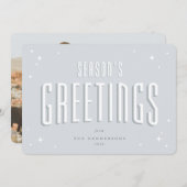 ブルー淡い色のシーズングリーティングレトロ星写真 シーズンカード (正面/裏面)