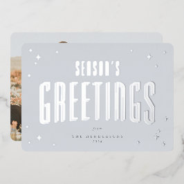 ブルー淡い色のシーズングリーティングレトロ星写真 箔シーズンカード