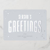 ブルー淡い色のシーズングリーティングレトロ星写真 箔シーズンカード (正面)