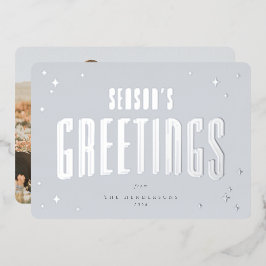 ブルー淡い色のシーズングリーティングレトロ星写真 箔シーズンカード