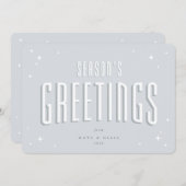 ブルー淡い色のシーズンズグリーティングレトロスターズフラット シーズンカード (正面/裏面)