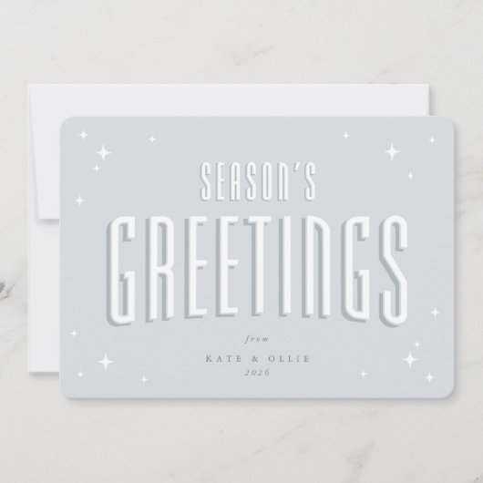 ブルー淡い色のシーズンズグリーティングレトロスターズフラット シーズンカード (正面)