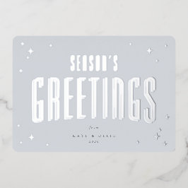 ブルー淡い色のシーズンズグリーティングレトロスターズフラット 箔シーズンカード