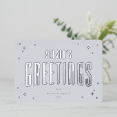 ブルー淡い色のシーズンズグリーティングレトロスターズフラット 箔シーズンカード (立ち正面)