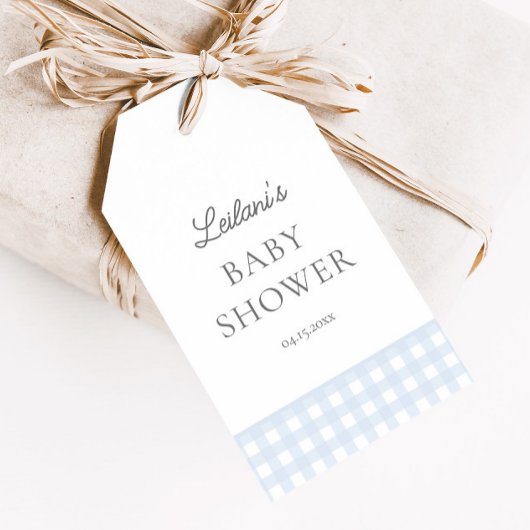 ブルー淡い色のジンガムクラシックボーイズ赤ちゃんシャワー賛成 ギフトタグ