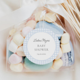 ブルー淡い色のジンガムクラシックボーイズ赤ちゃんシャワー ラウンドシール