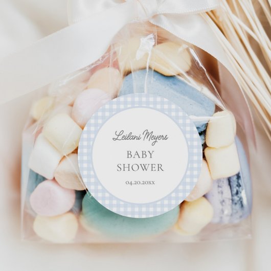 ブルー淡い色のジンガムクラシックボーイズ赤ちゃんシャワー ラウンドシール