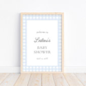 ブルー淡い色のジンガムクラシック男の赤ちゃんウェルカムサイン ポスター