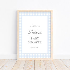 ブルー淡い色のジンガムクラシック男の赤ちゃんウェルカムサイン ポスター