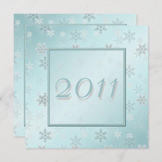 ブルー淡い色のスノーフレーク新年のイブパーティー招待状 招待状 (正面/裏面)