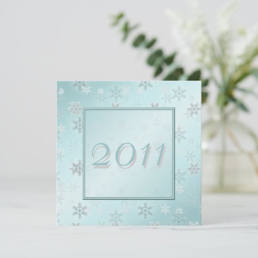 ブルー淡い色のスノーフレーク新年のイブパーティー招待状 招待状 (スタンド正面)