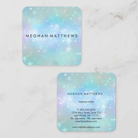 ブルー淡い色のスパークルズ美しいメイクアップアーティスト スクエア名刺 (正面/裏面)