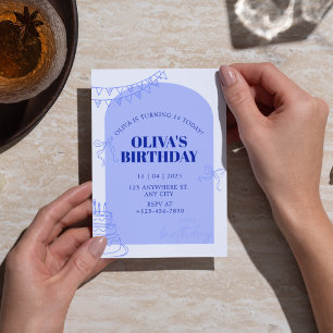 ブルー淡い色のスモダン・スウィート16誕生日for Girl 招待状