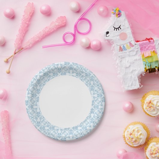 ブルー淡い色のダマスク ペーパープレート (パーティー)