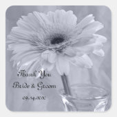 ブルー淡い色のティントデイジー結婚ズサンキューメッセージカード スクエアシール (正面)