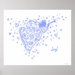 ブルー淡い色のトランペット天使ポスター ポスター