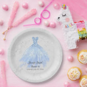 ブルー淡い色のドレスグリッターSweet sixteen ペーパープレート (パーティー)