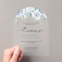 ブルー淡い色のバラアクリル結婚式招待状