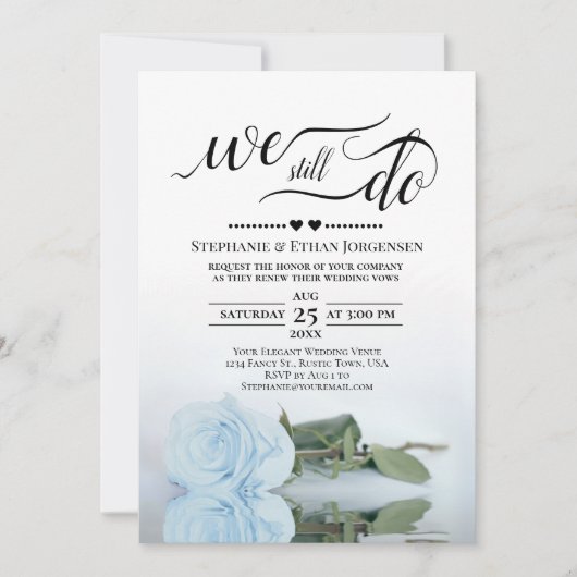 ブルー淡い色のバラ我々はまだ結婚誓の更新を行う 招待状 (正面)