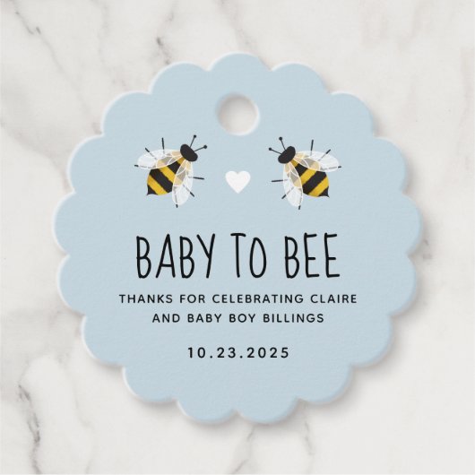 ブルー淡い色のベビートゥビーハニーシャワーメッセージカード フェイバータグ