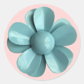 ブルー淡い色のレトロデイジーフラワーサマー庭園の結婚式 ラウンドシール (正面)