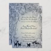 ブルー淡い色のヴィンテージシャビーガーデンキャッ結婚トズ 招待状 (正面/裏面)