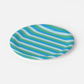ブルー淡い色の、アクアグリーンとターコイズストライプ ペーパープレート (アングル)