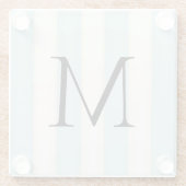 ブルー淡い色の&アンティークホワストライプイトモノグラムの ガラスコースター (裏面)