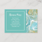 ブルー淡い色の,ティール（緑がかった色）,ターコイズ大理石アート 名刺 (正面)