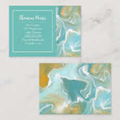 ブルー淡い色の,ティール（緑がかった色）,ターコイズ大理石アート 名刺 (正面/裏面)