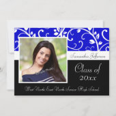 ブルー渦巻形のつる植物写真の卒業発表 招待状 (正面)