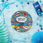 ブルー漫画ブックスーパーヒーローバースデーパーティー ペーパープレート (パーティー)