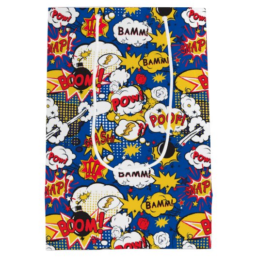 ブルー漫画ブックデザインパターン ミディアムペーパーバッグ (裏面)