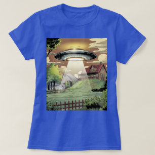 ブルー漫画UFO女子Tシャツ Tシャツ