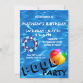 ブルー澄んプールウォーター誕生日パーティーへの招待 招待状 (正面)