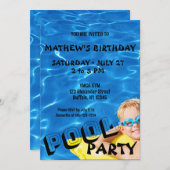 ブルー澄んプールウォーター誕生日パーティーへの招待 招待状 (正面/裏面)