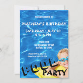 ブルー澄んプールウォーター誕生日パーティーへの招待 招待状 (正面)