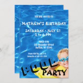 ブルー澄んプールウォーター誕生日パーティーへの招待 招待状 (正面/裏面)