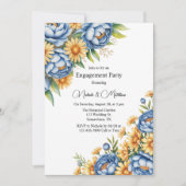 ブルー牡丹とイエローデイジー婚約パーティ 招待状 (正面)