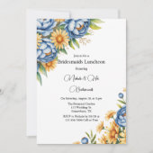 ブルー牡丹と黄色のデイジーブライド・メイド昼食会 招待状 (正面)