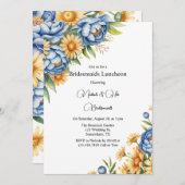 ブルー牡丹と黄色のデイジーブライド・メイド昼食会 招待状 (正面/裏面)