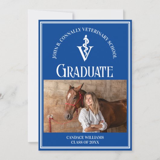ブルー獣医学校フォトカスタム卒業式 案内状 (正面)